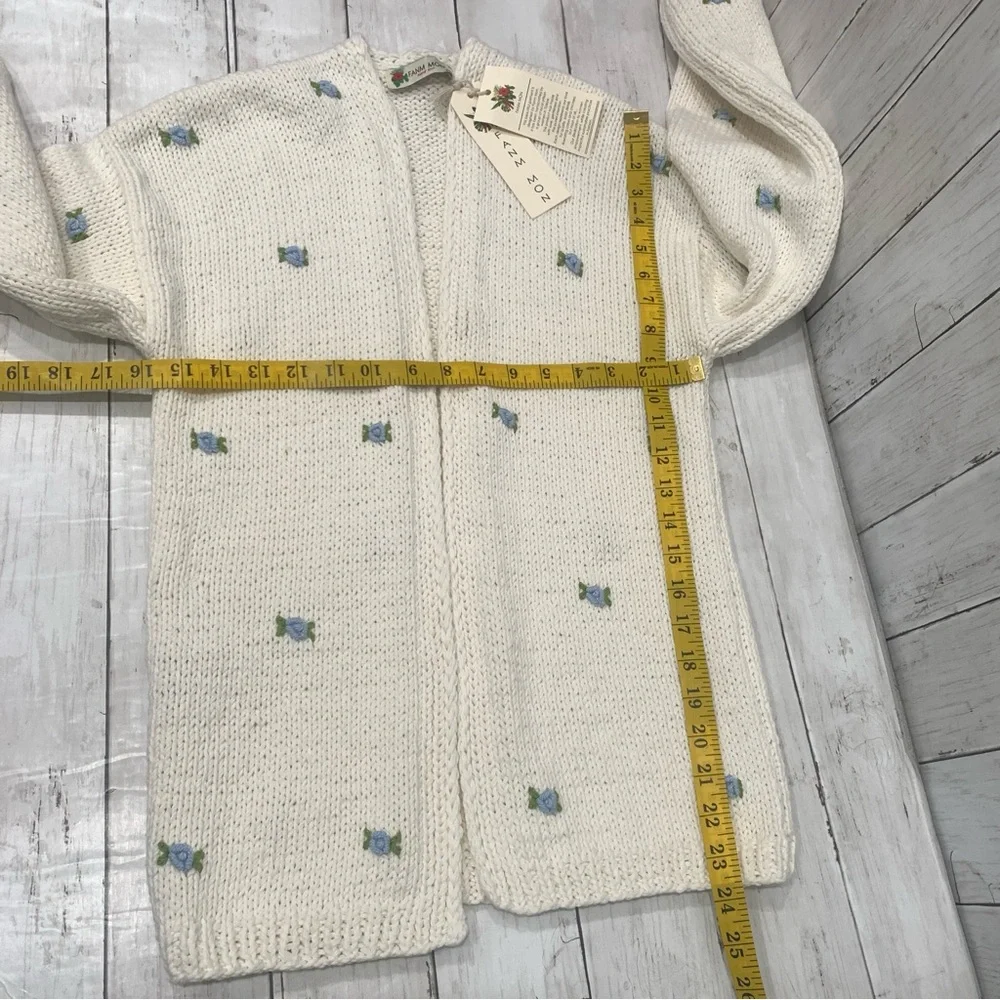 Fanm Mon Hand Knit embroidered blue rose cardigan cotton handcrafted XS/S NEW - Picture 11 of 15